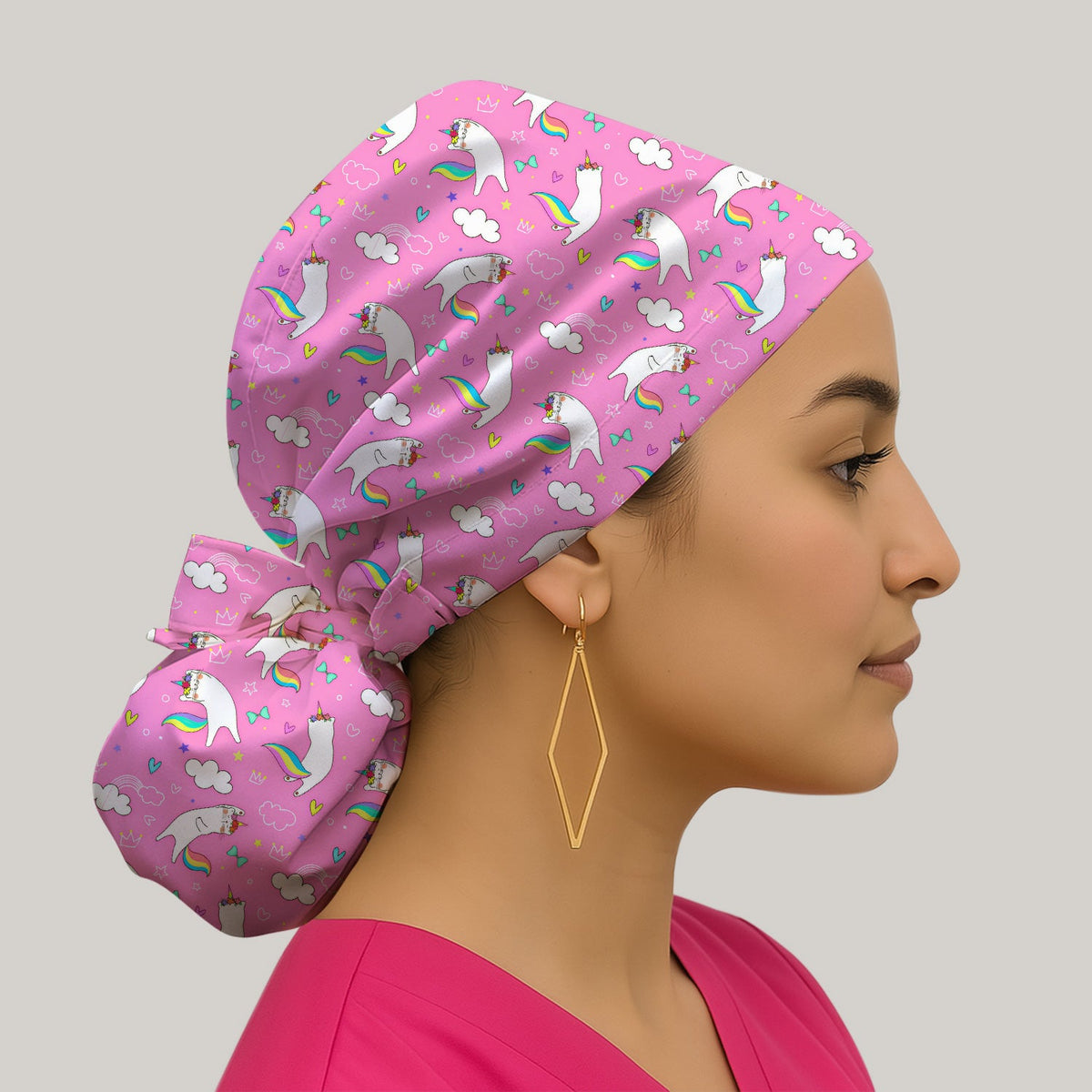Unicorn Cat Rainbow Tail Clouds Scrub Cap