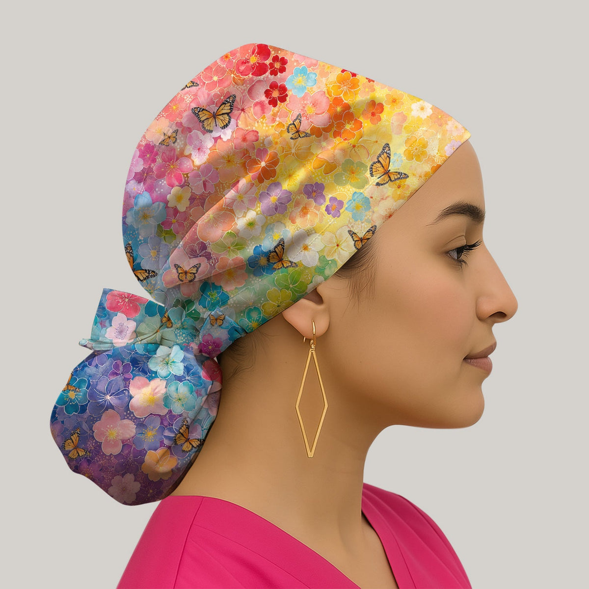 Rainbow Butterfly Floral Blossom Scrub Cap