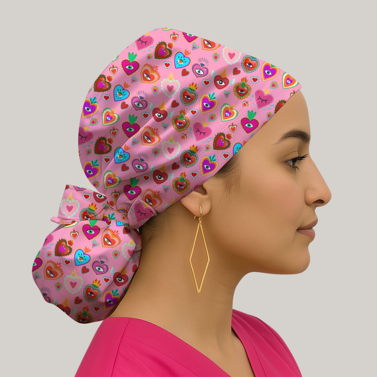 Valentine Colorful Sacred Heart Scrub Cap