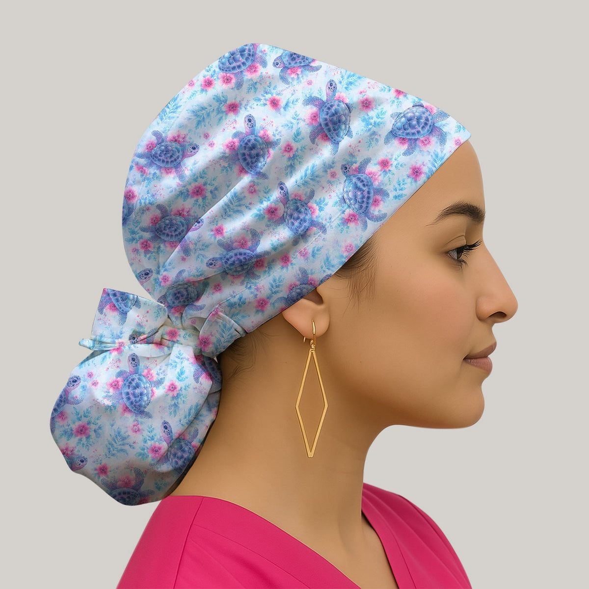 Sea Turtle Floral Scrub Cap