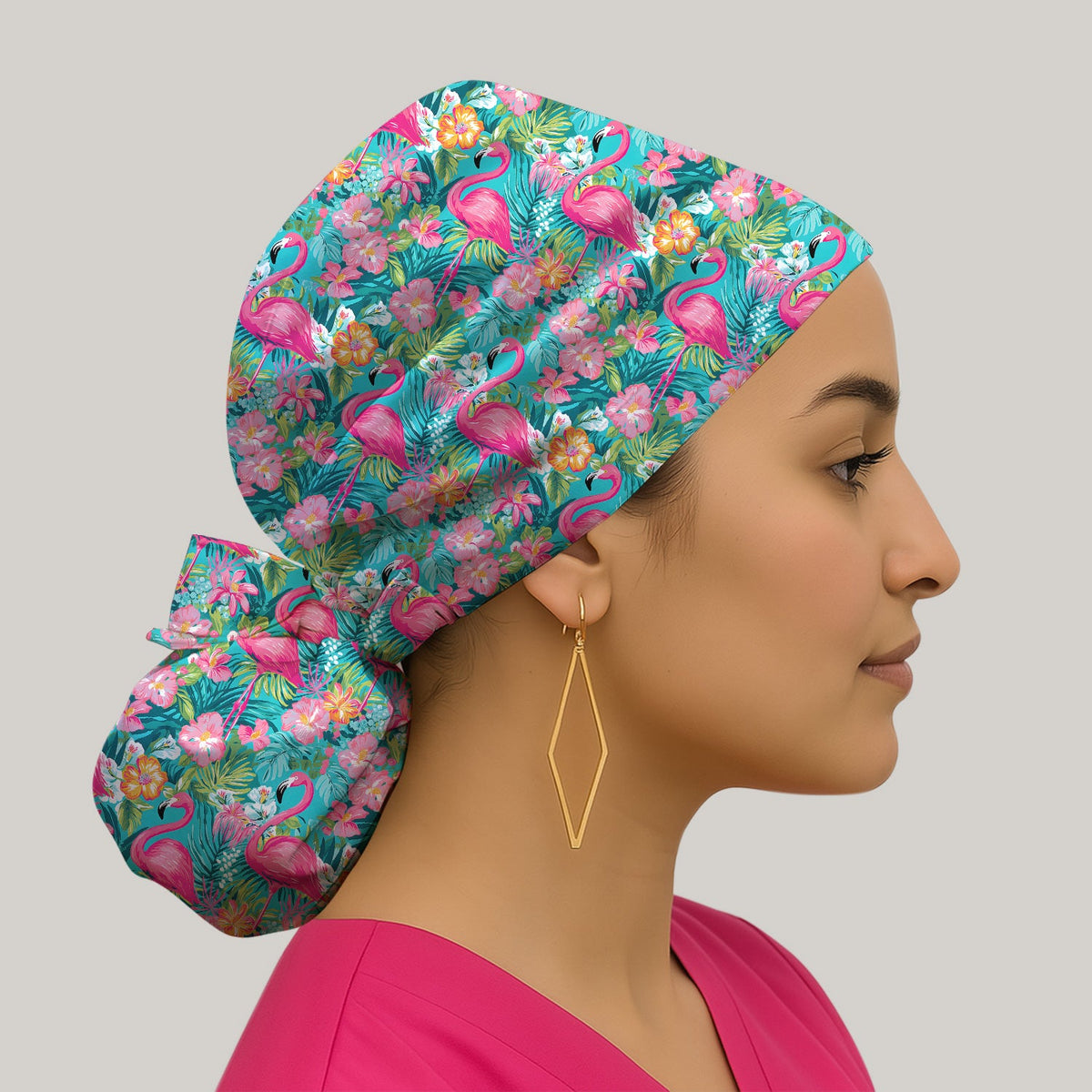 Tropical Flamingo Floral Scrub Cap