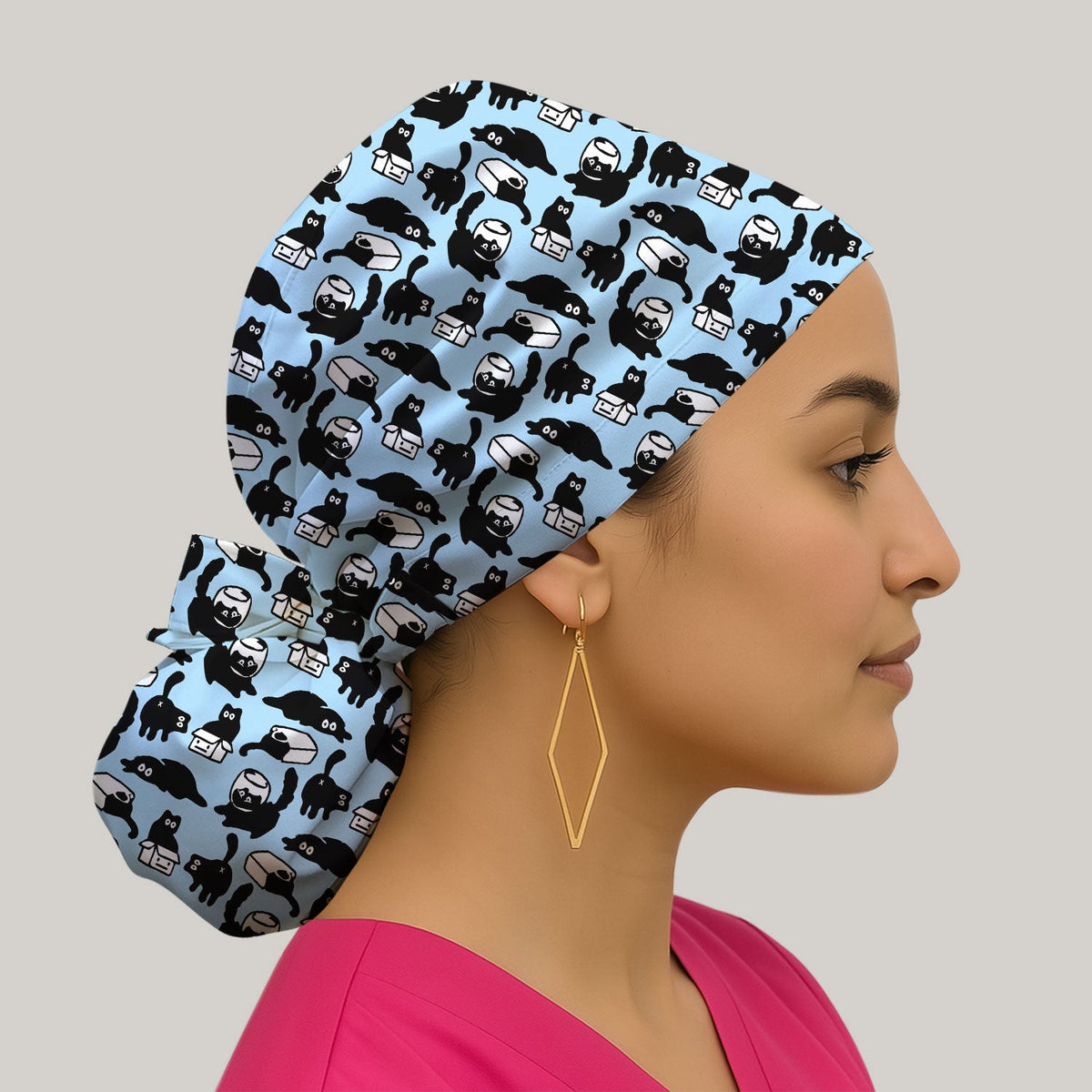 Dark Playful Cat Scrub Cap