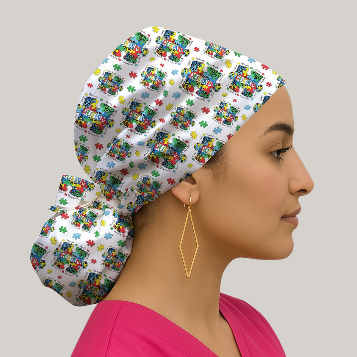 Autism Awareness Puzzle Adjustable Scrub Cap