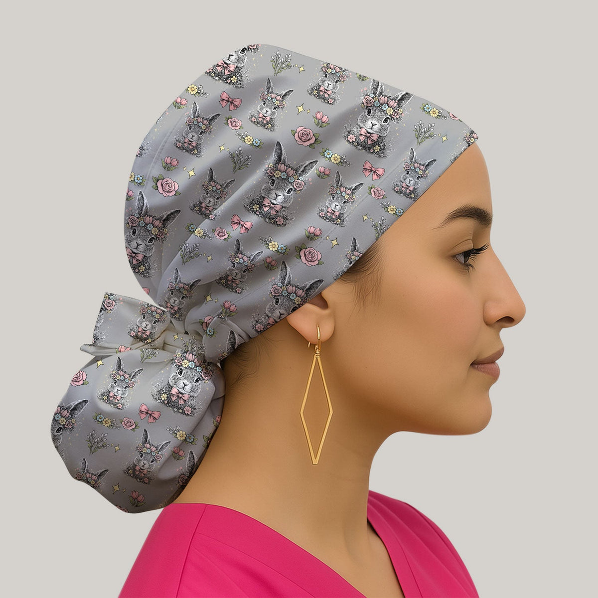 Vintage Floral Bunny Scrub Cap