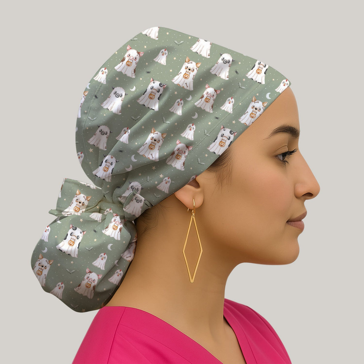 Spooky Farm Animal Ghost Scrub Cap