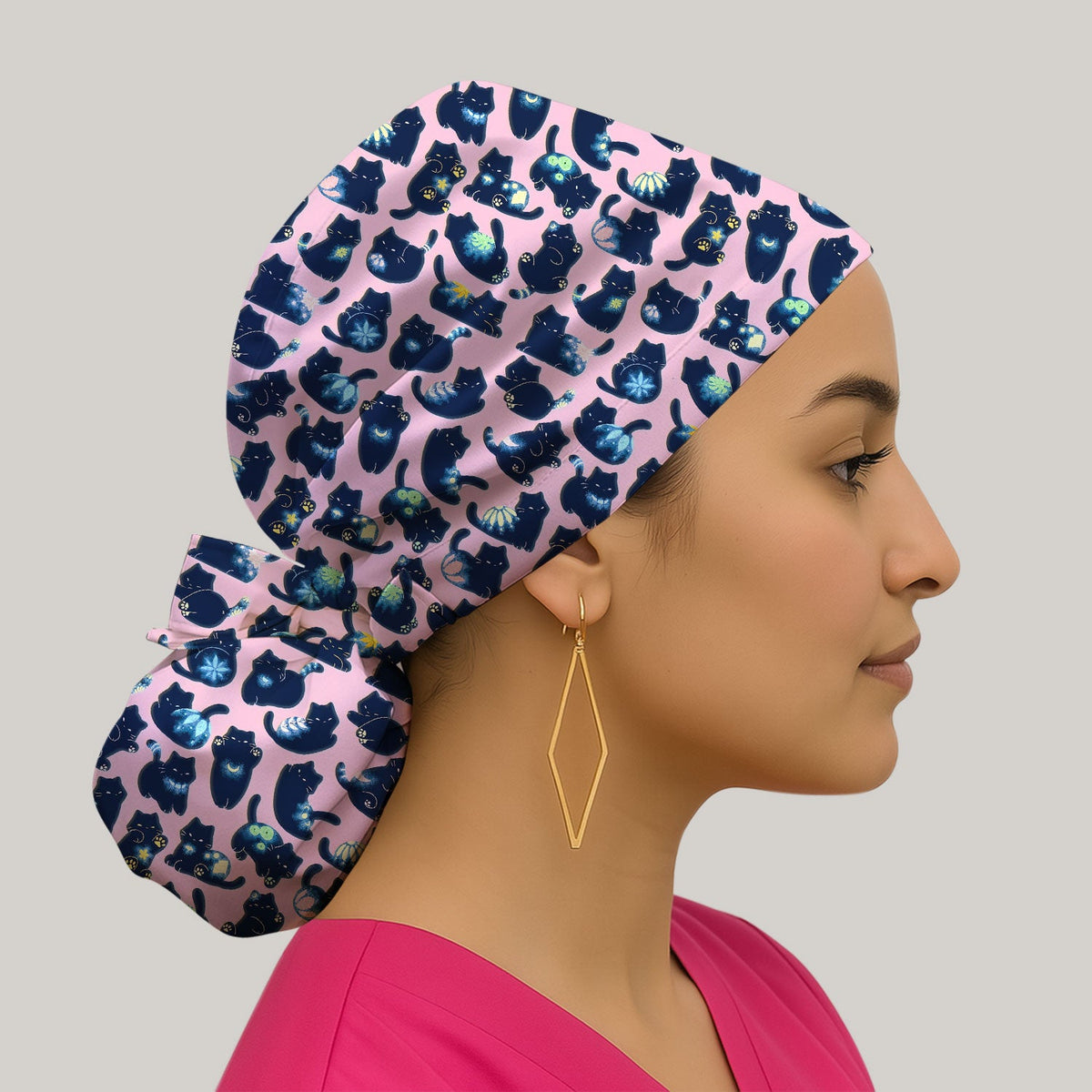 Midnight Black Cat Scrub Cap