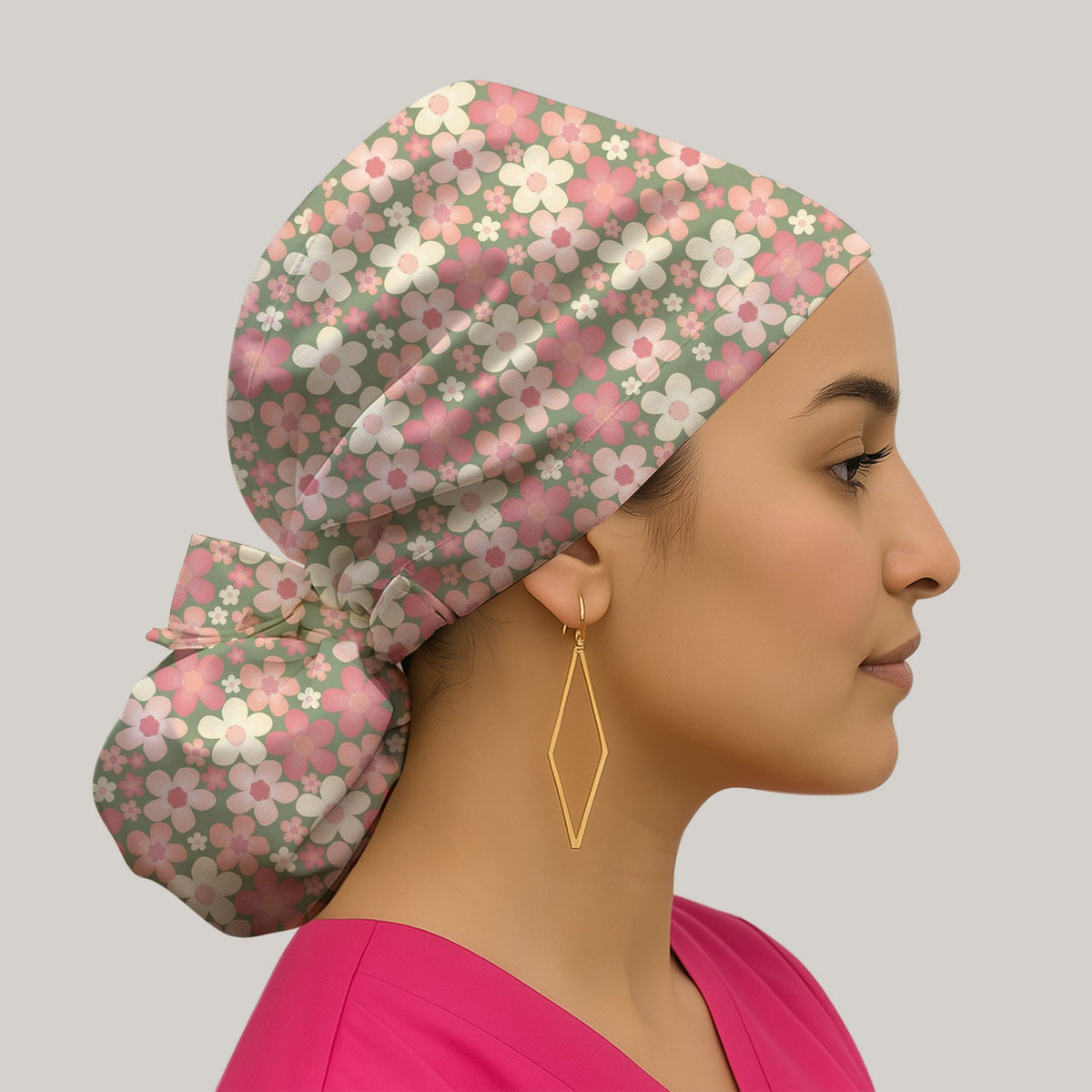 Retro Floral Print Scrub Cap