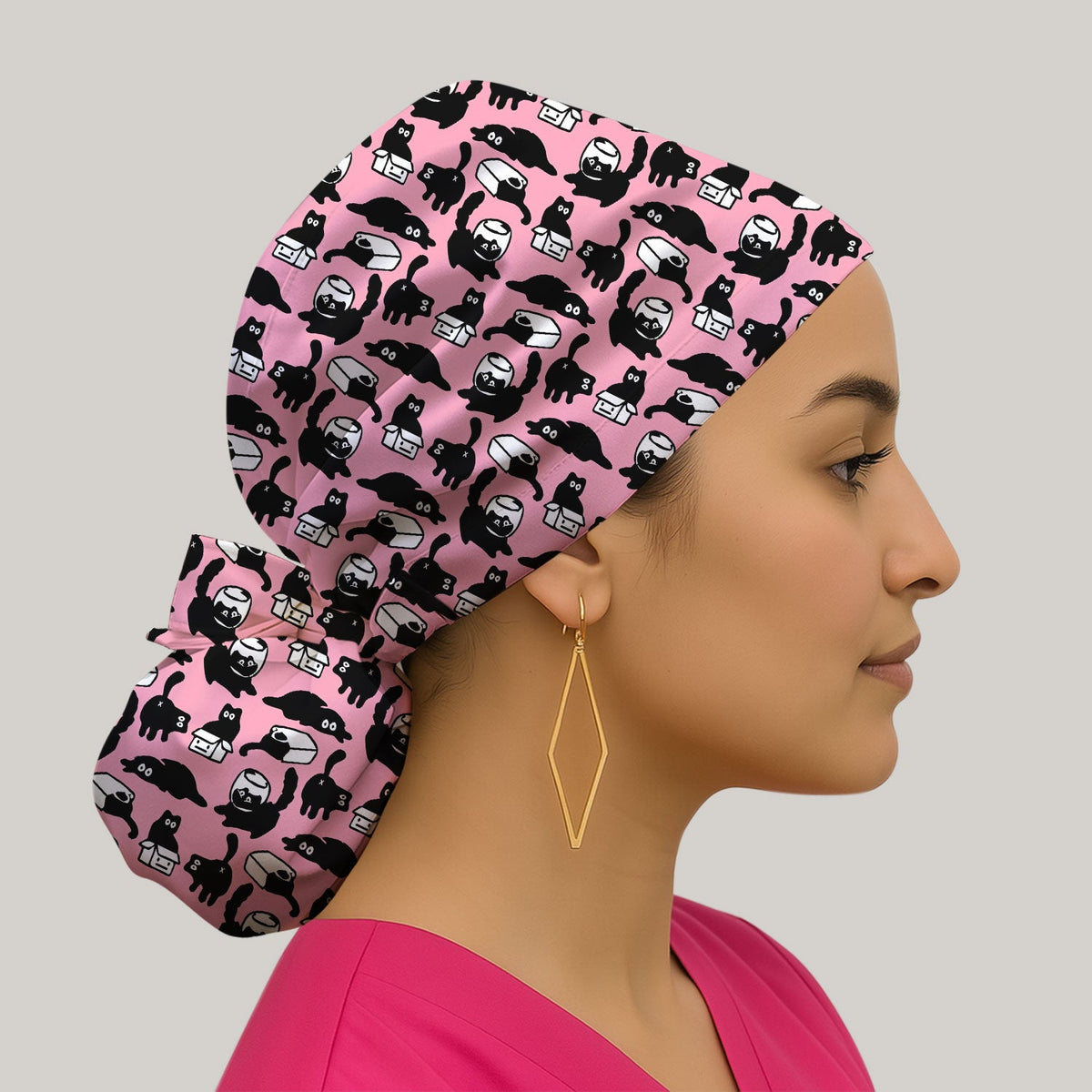 Dark Playful Cat Scrub Cap