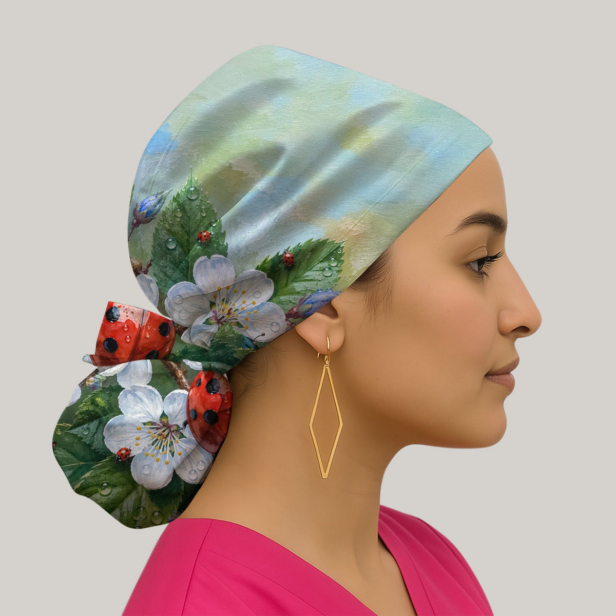 Ladybug Blossom Garden Scrub Cap