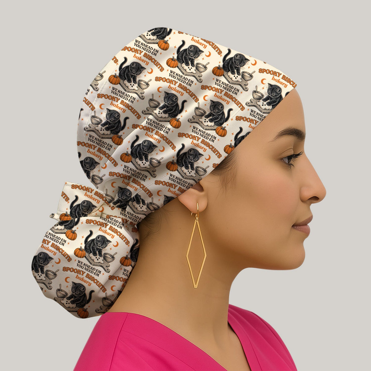 Black Cat Scrub Cap - Halloween Gift