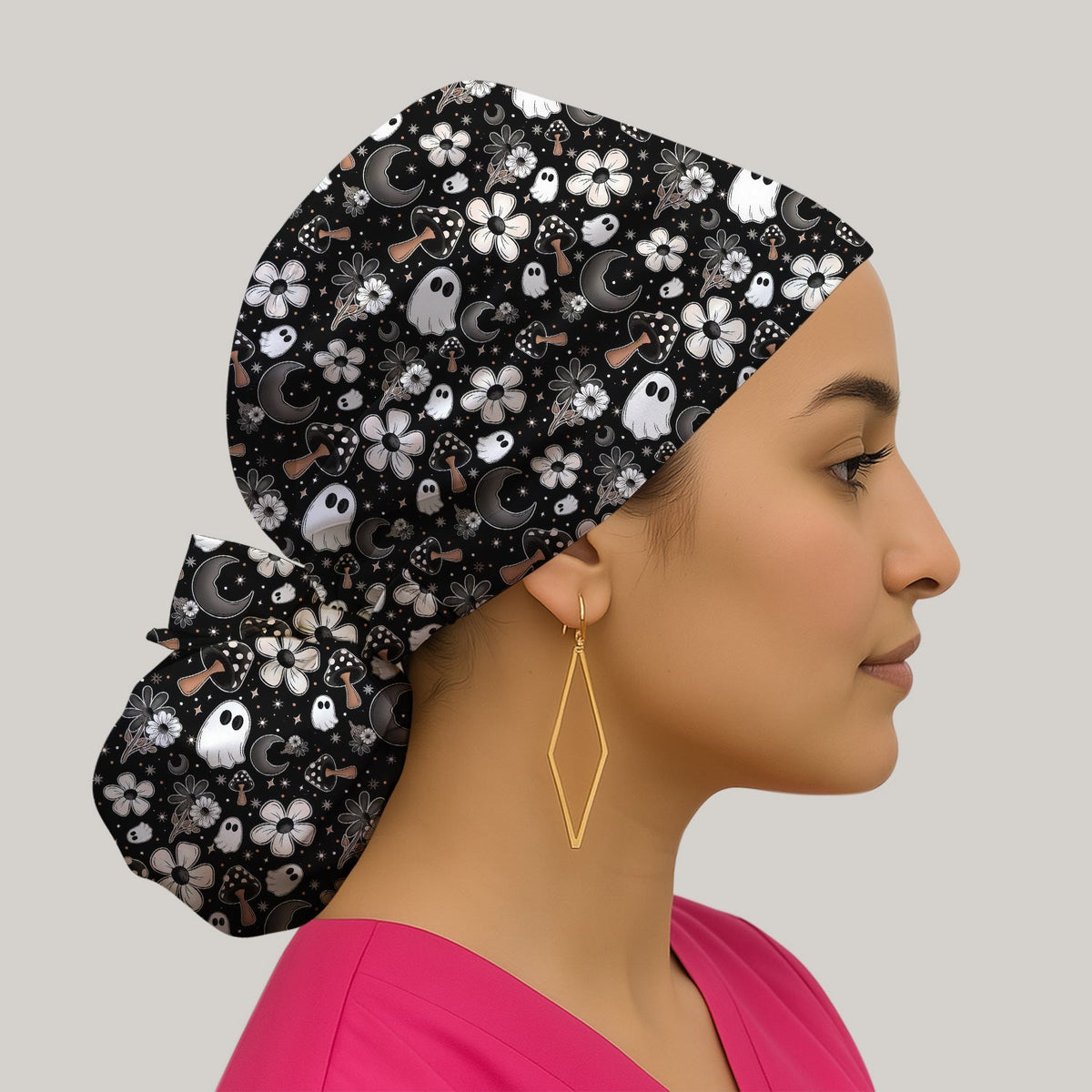 Floral Mushroom Ghost Scrub Cap
