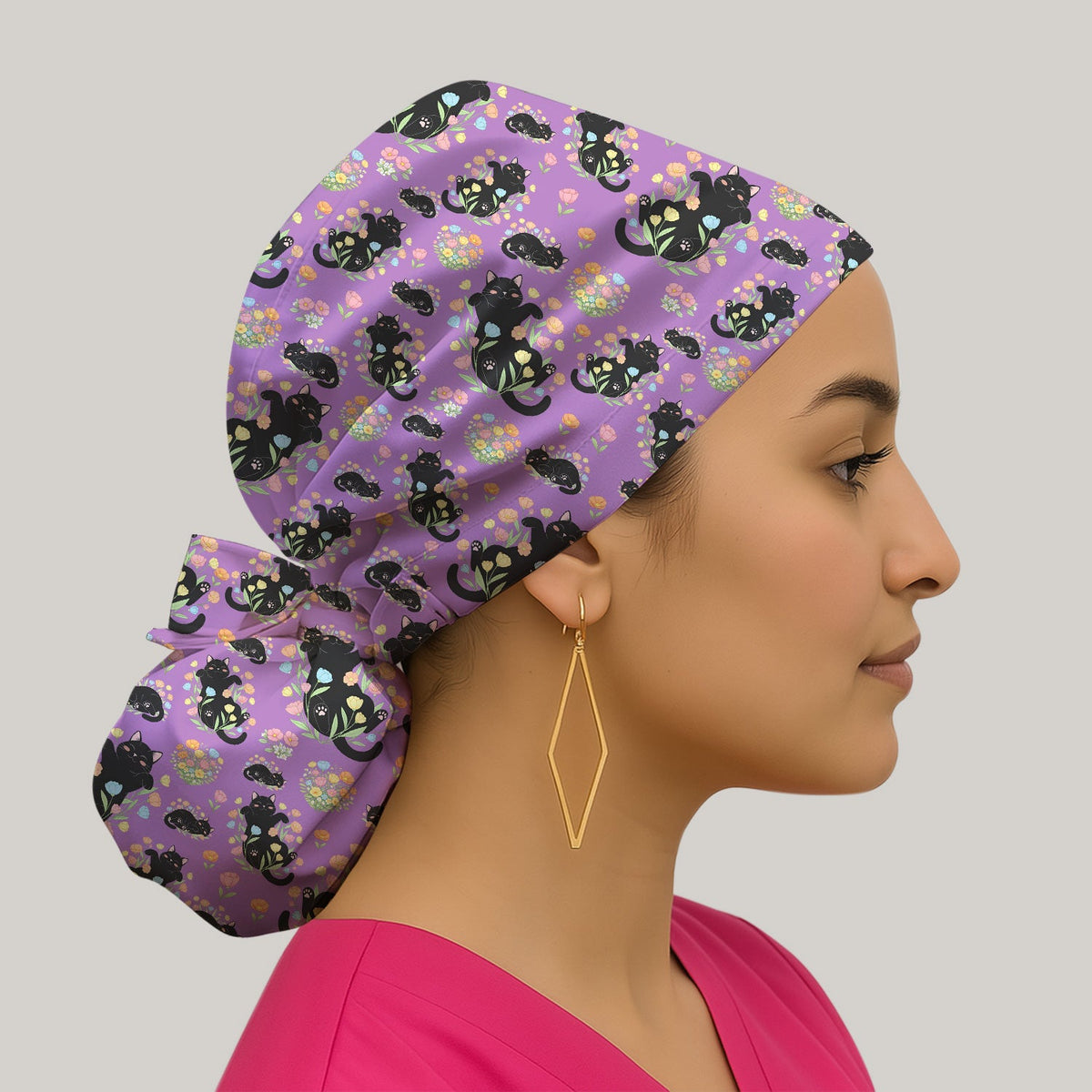 Cats Cute Poses Floral Scrub Cap