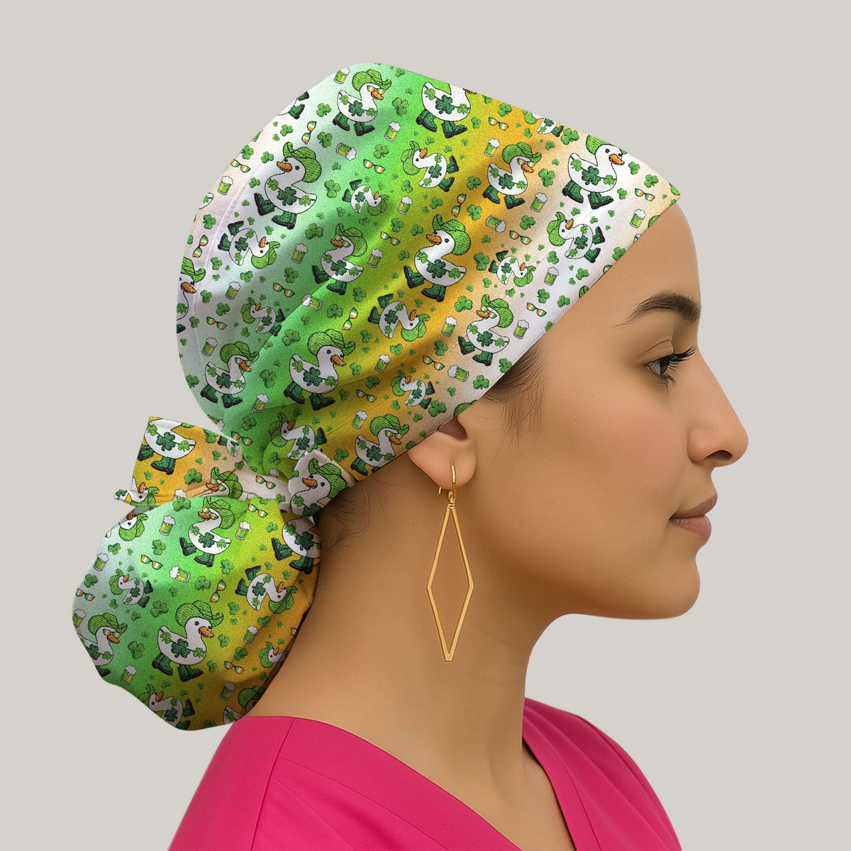 St Patrick Goose Shamrock Scrub Cap