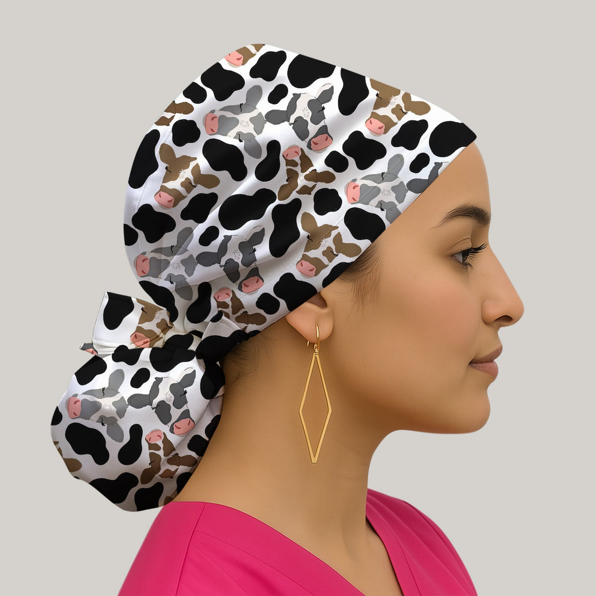 Cow Face Black White Scrub Cap