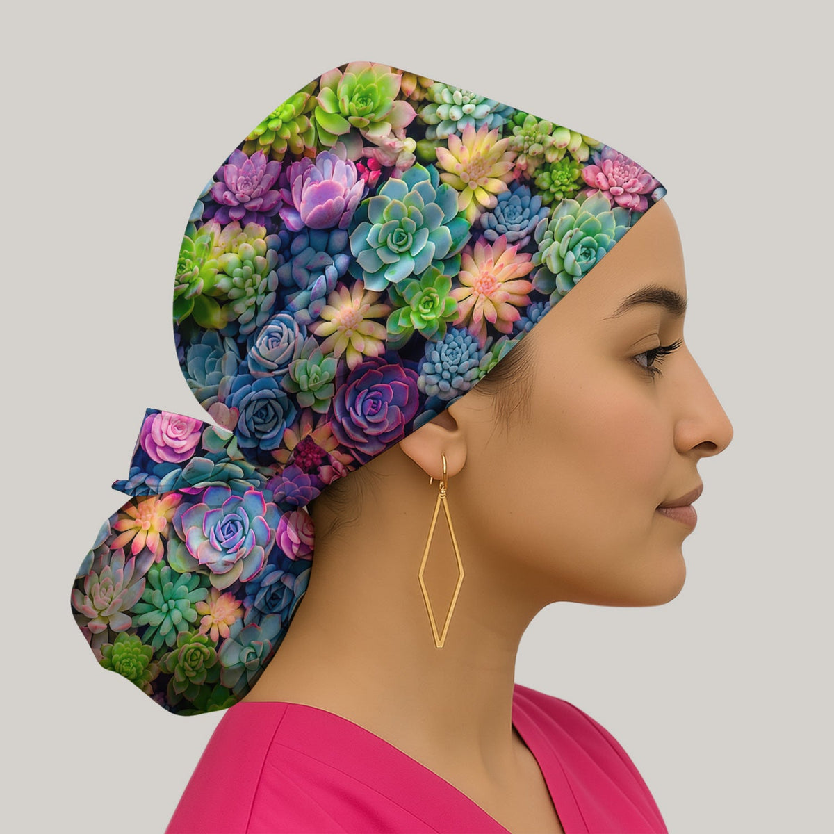 Boho Succulent Flower Scrub Cap