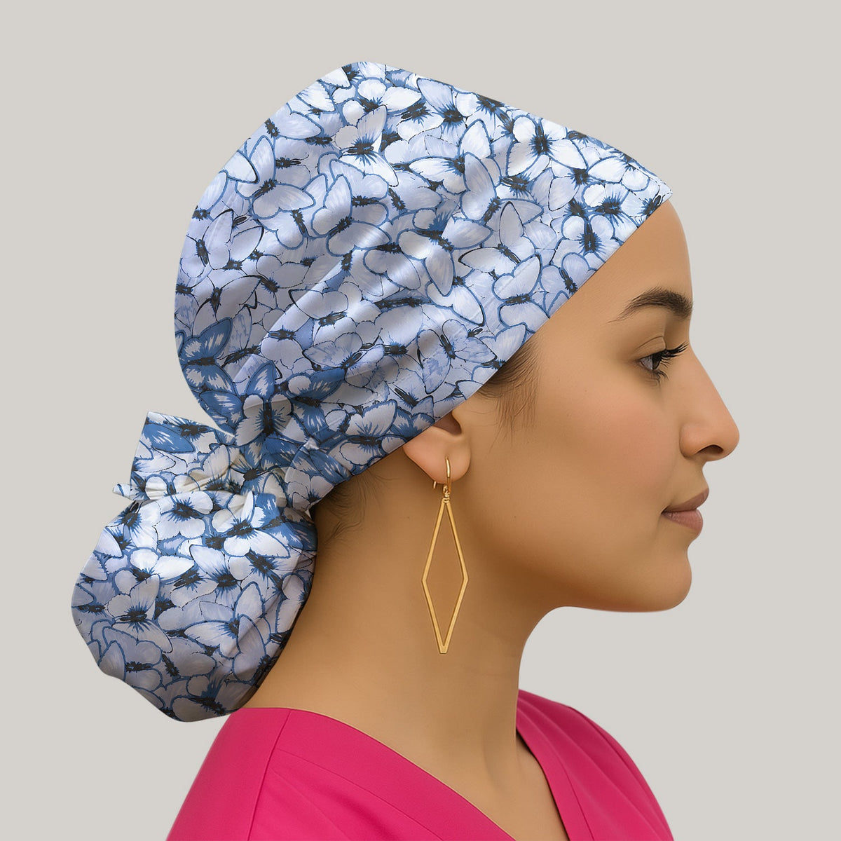 Blue Butterfly Floral Scrub Cap