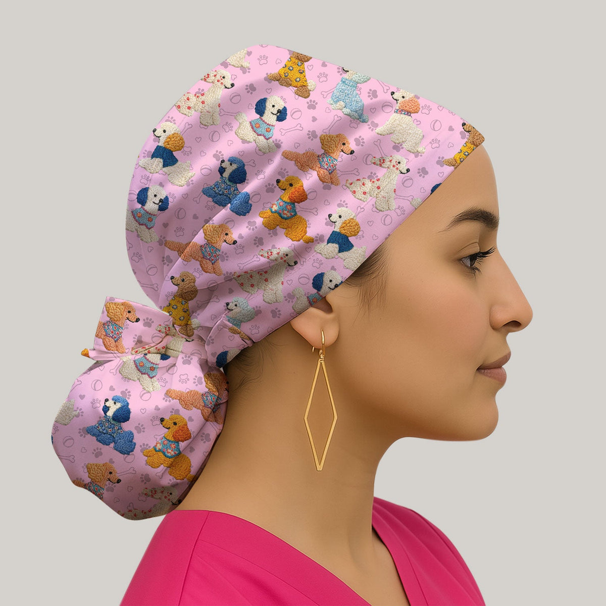 Colorful Poodle Scrub Cap