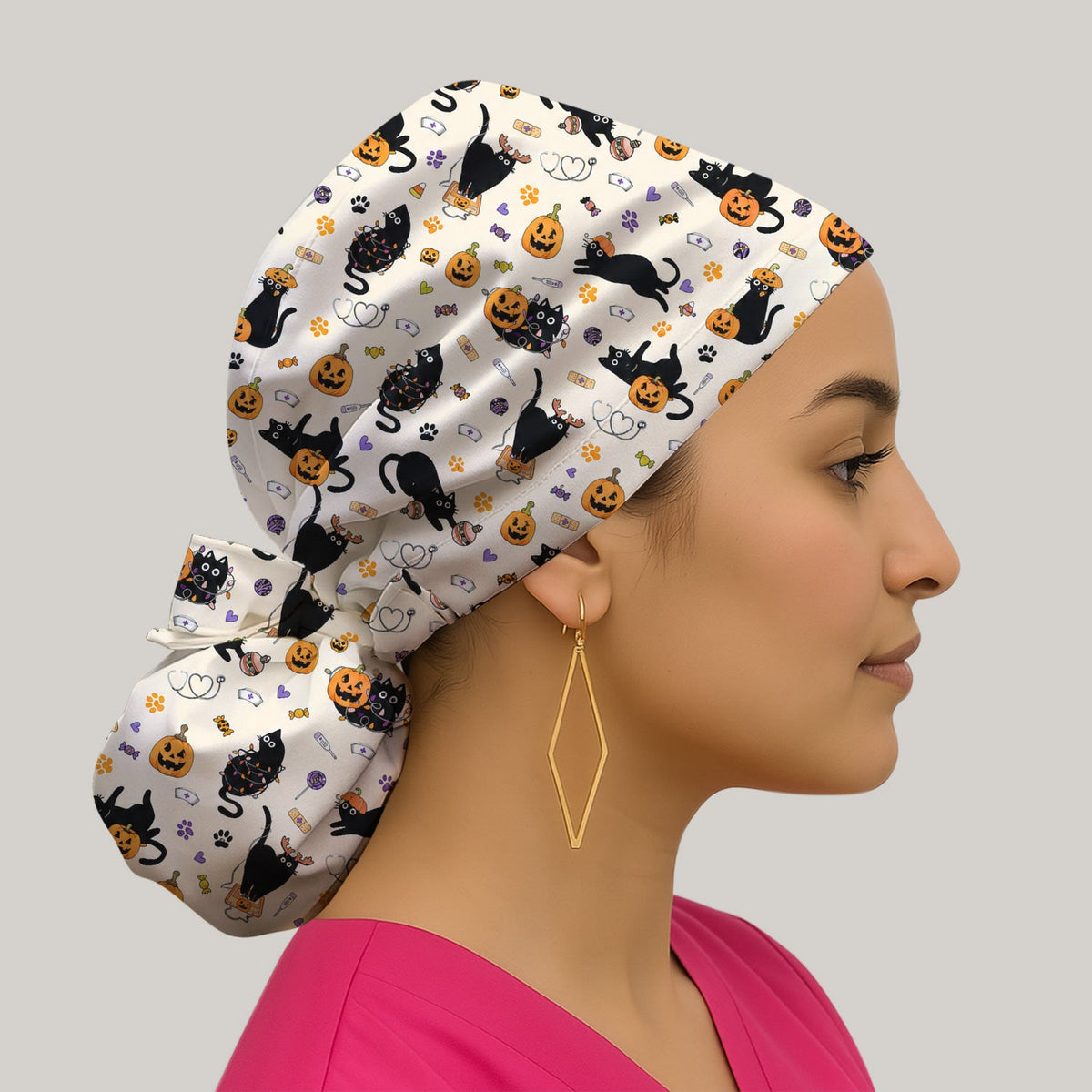 Pumpkin Black Cat Scrub Cap