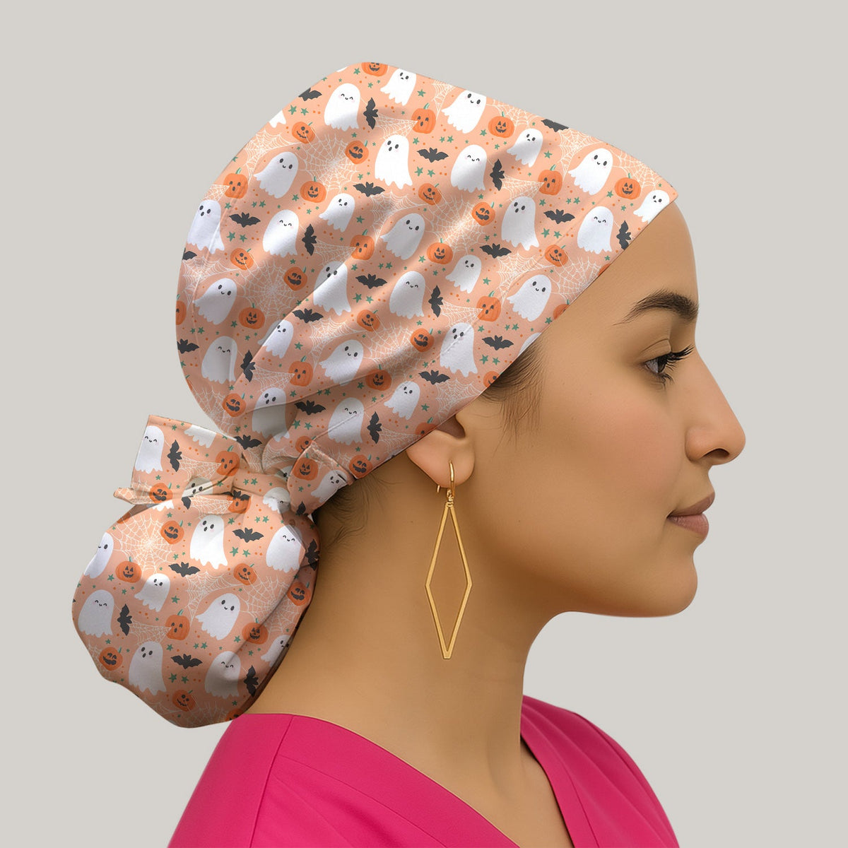 Halloween Ghost Pumpkin Scrub Cap