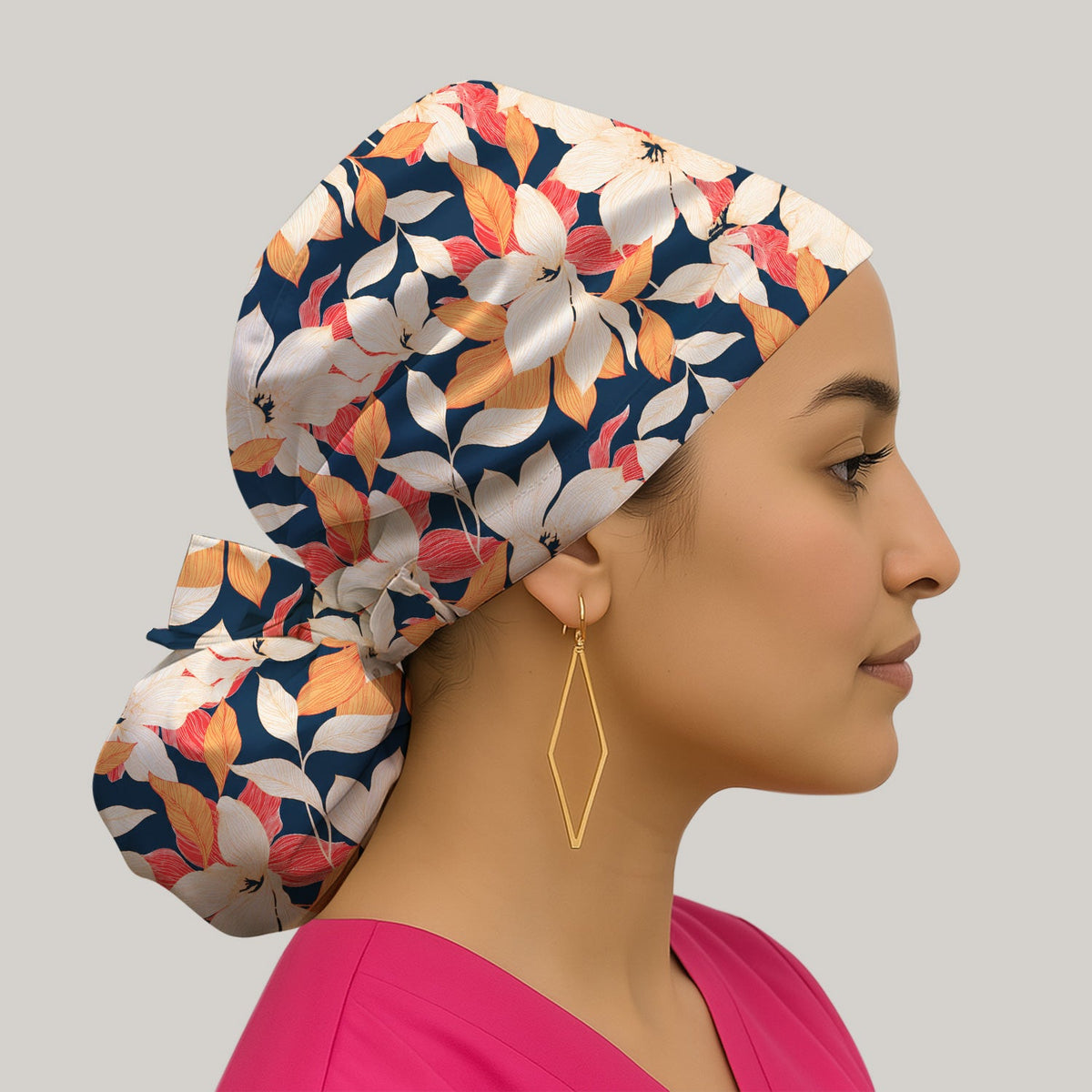 Elegant Ivory Lily Leaves Scrub Cap