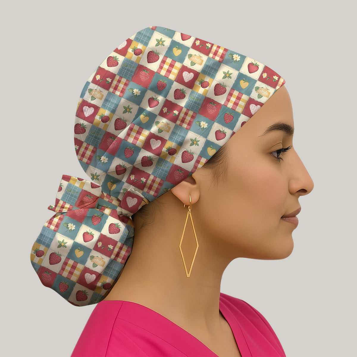 Strawberry Floral Patchwork Scrub Cap