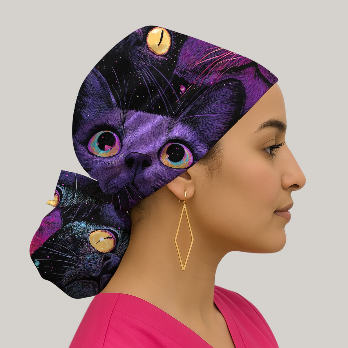 Colorful Neon Cat Faces Scrub Cap