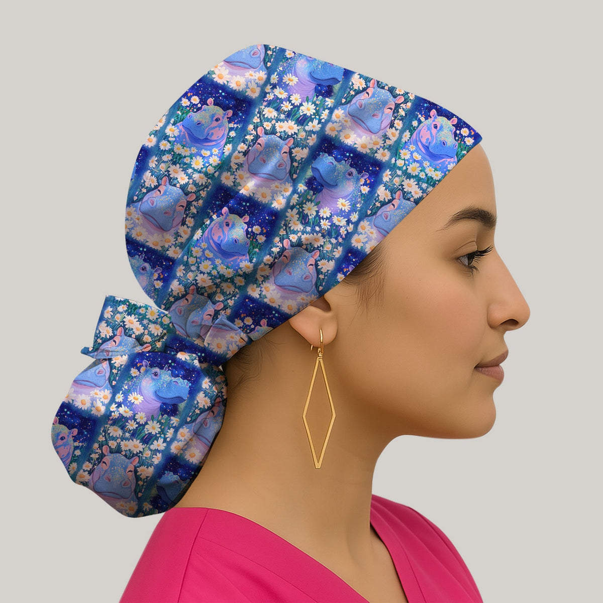 Hippo Daisy Patchwork Scrub Cap