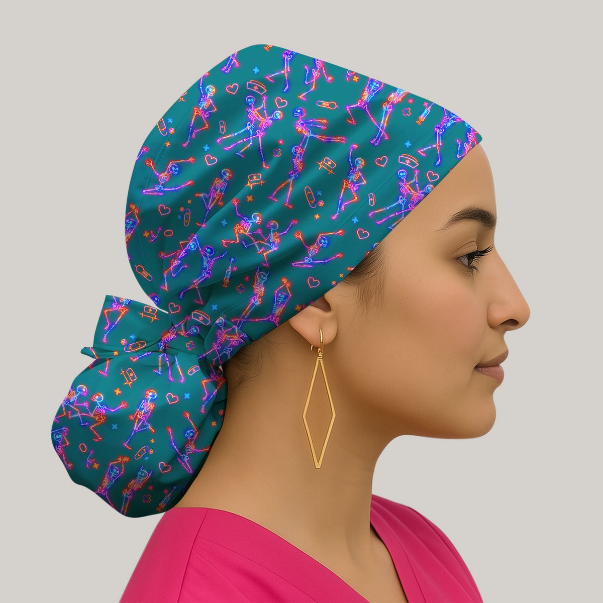 Neon Dancing Skeleton Scrub Cap