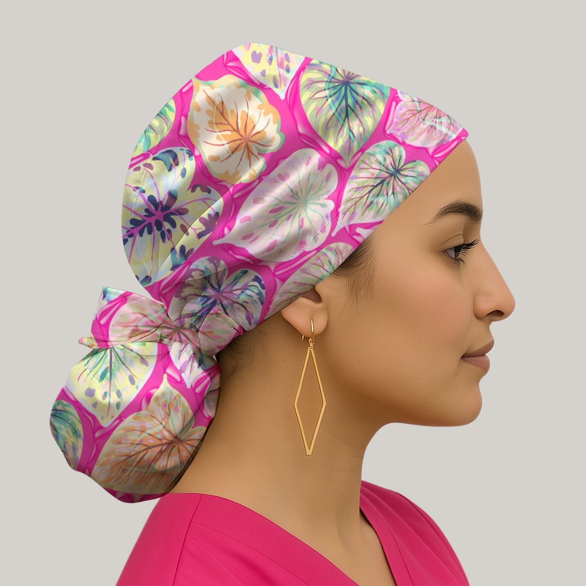 Tropical Colorful Leaf Nurse Scrub Cap