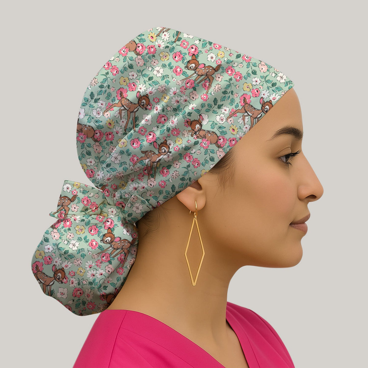 Cute Baby Deer Floral Scrub Cap