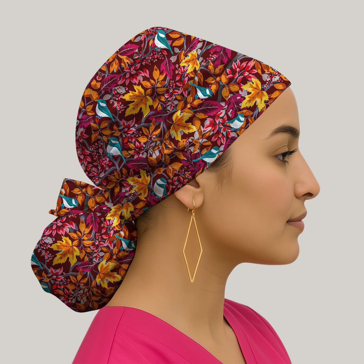 Autumn Leaves Blue Bird Scrub Cap