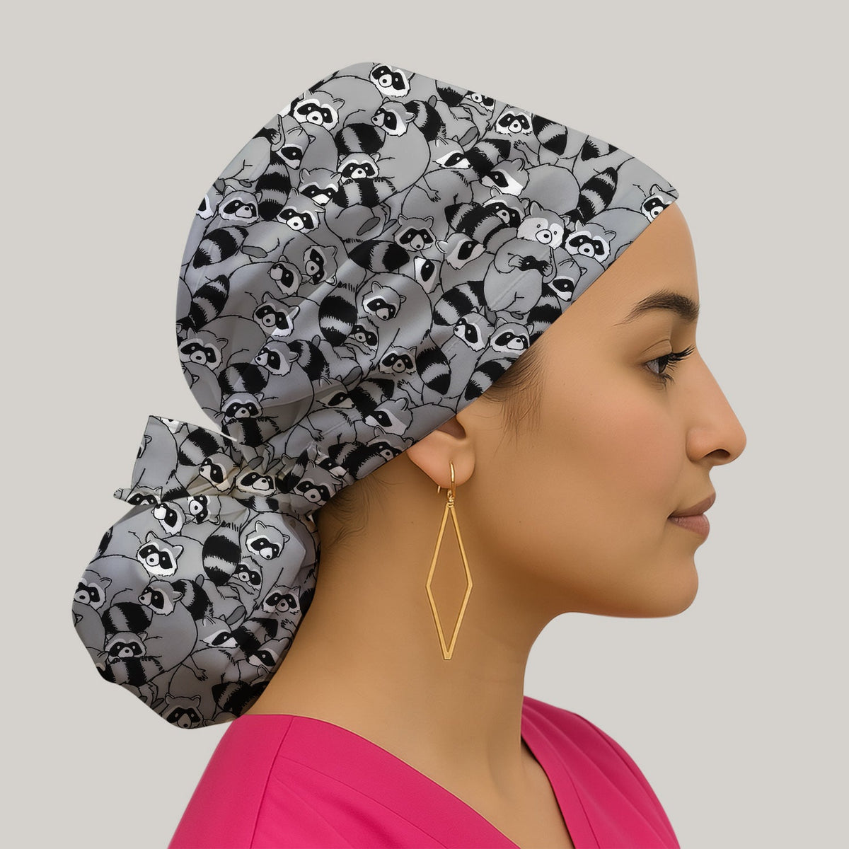 Raccoon Crowd Scrub Cap