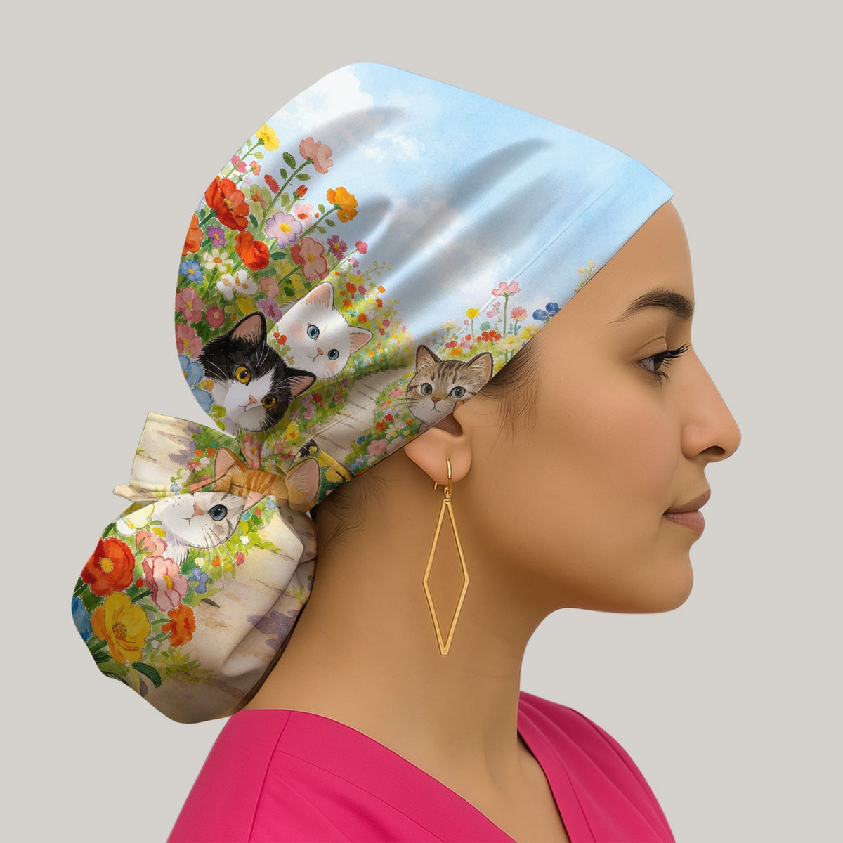Garden Cats Flower Path Scrub Cap