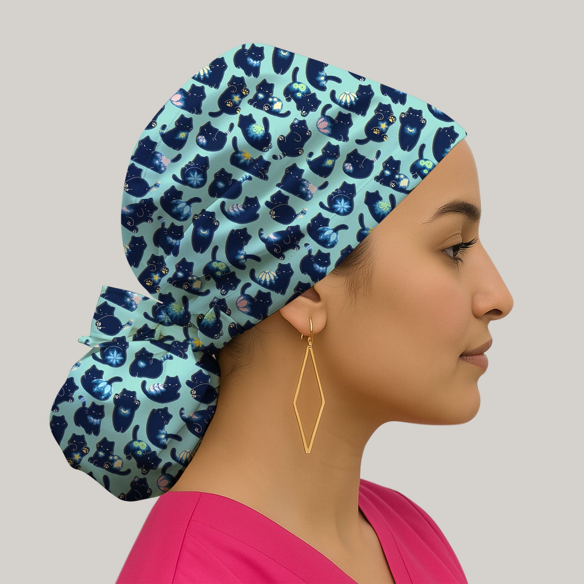 Midnight Black Cat Scrub Cap