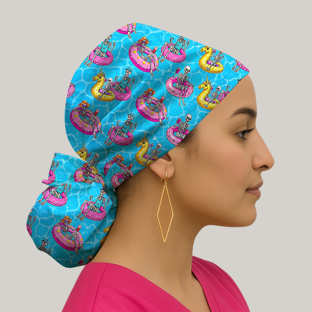 Summerween Skeleton Pool Float Scrub Cap