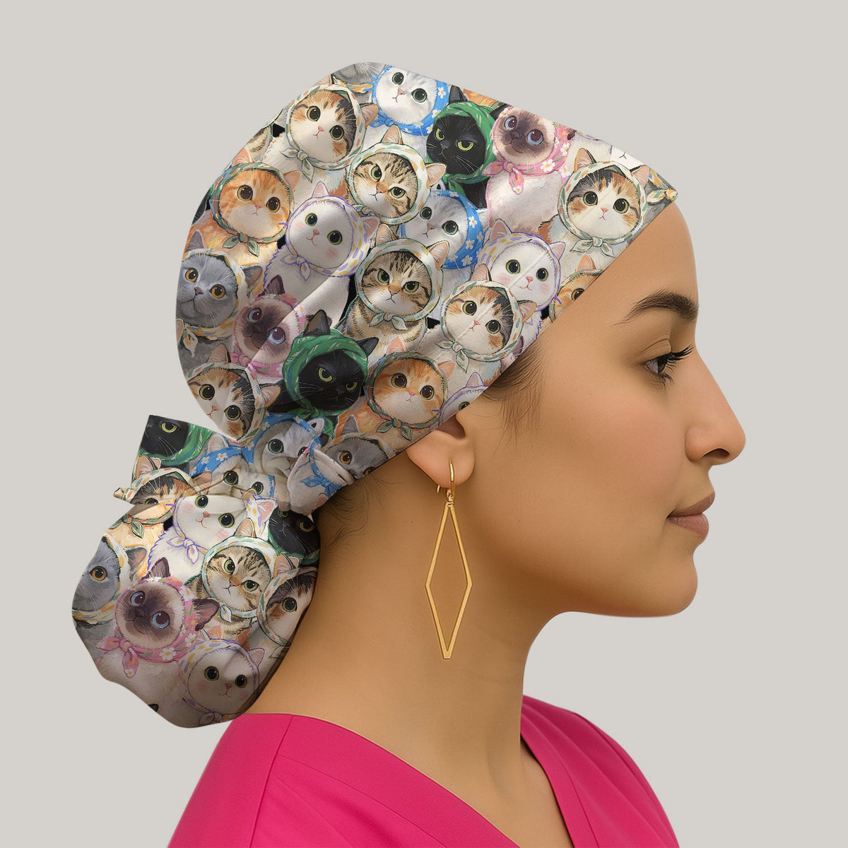 Adorable Multi Cat Portrait Scrub Cap