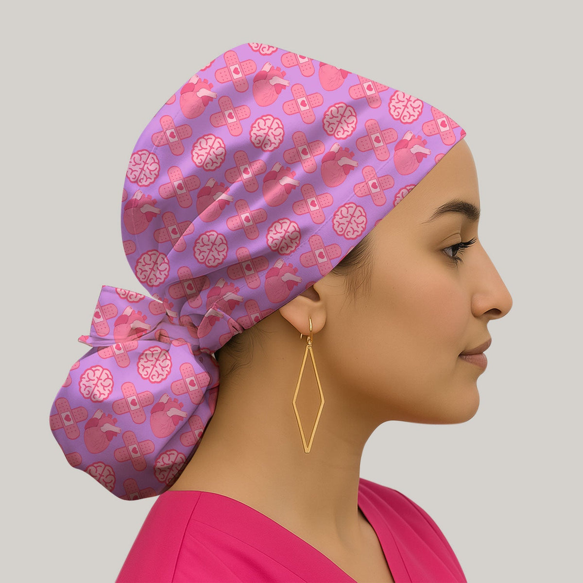 Heart Brain Medical Icon Scrub Cap For Nurse