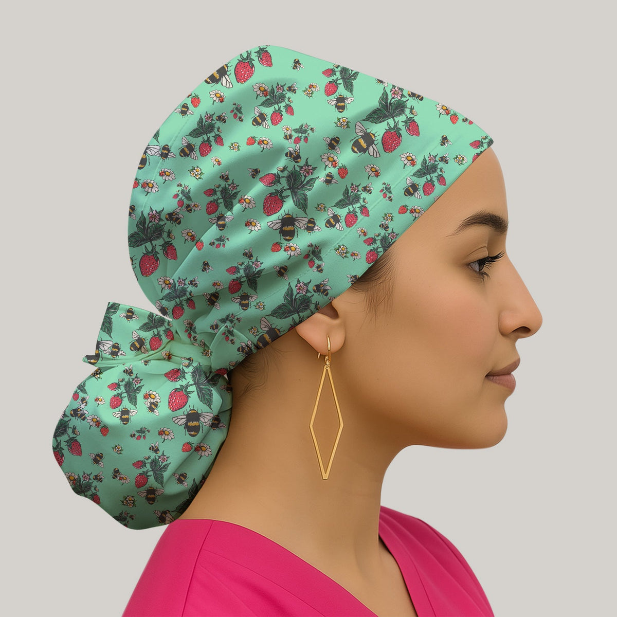 Strawberry Bee Daisy Scrub Cap