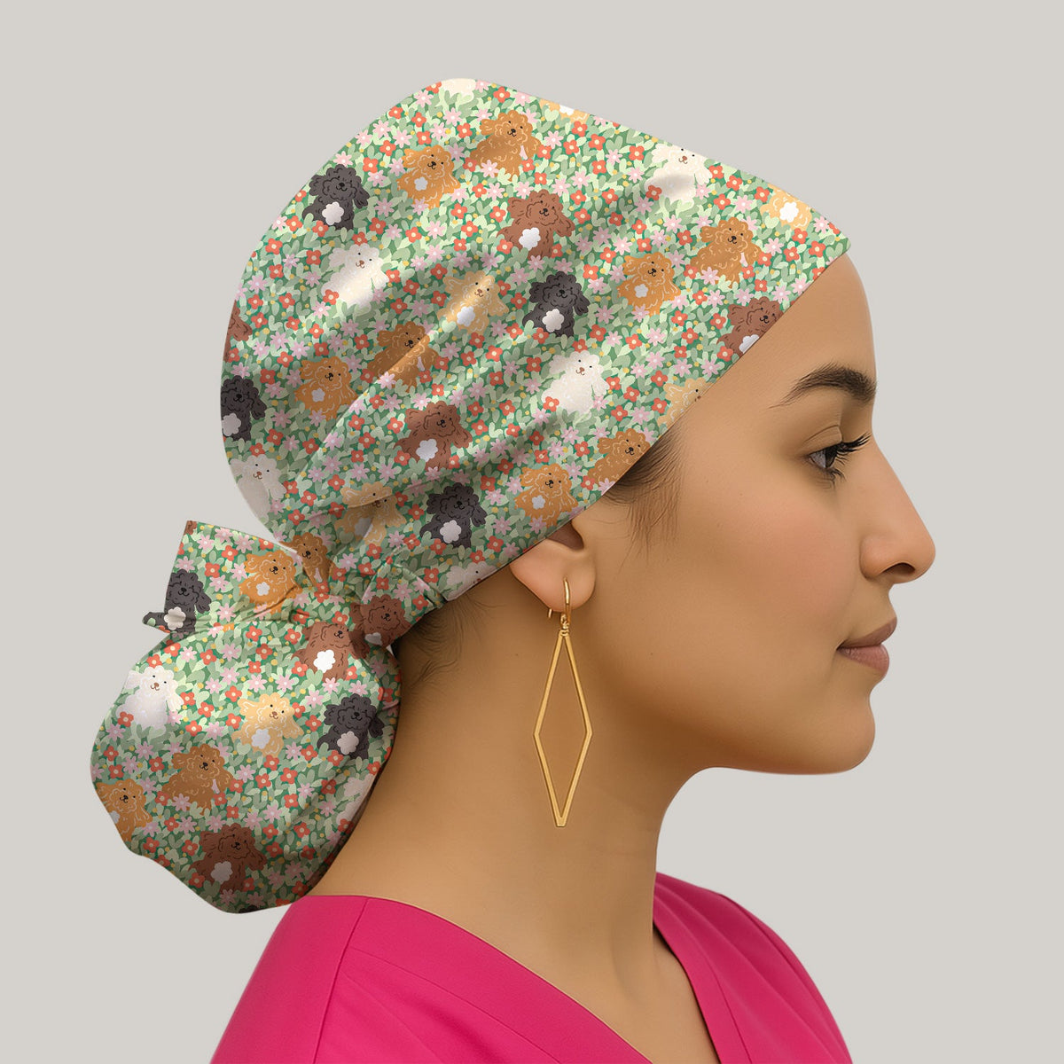 Poodle Dogs Floral Scrub Cap