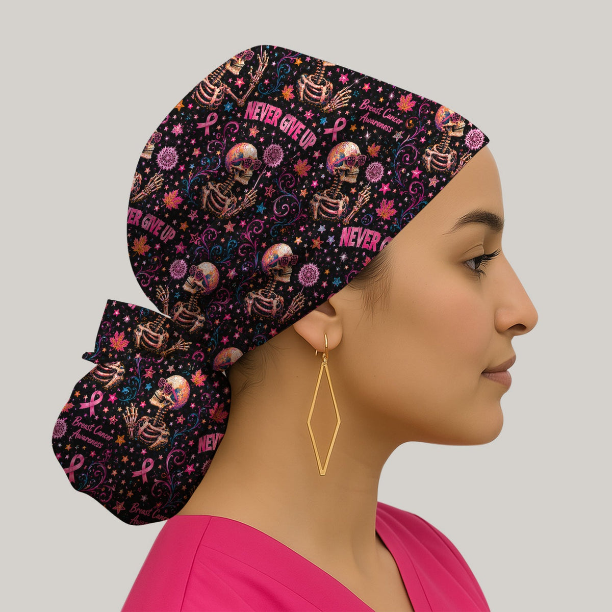 Breast Cancer Awareness Skeletons Scrub Cap