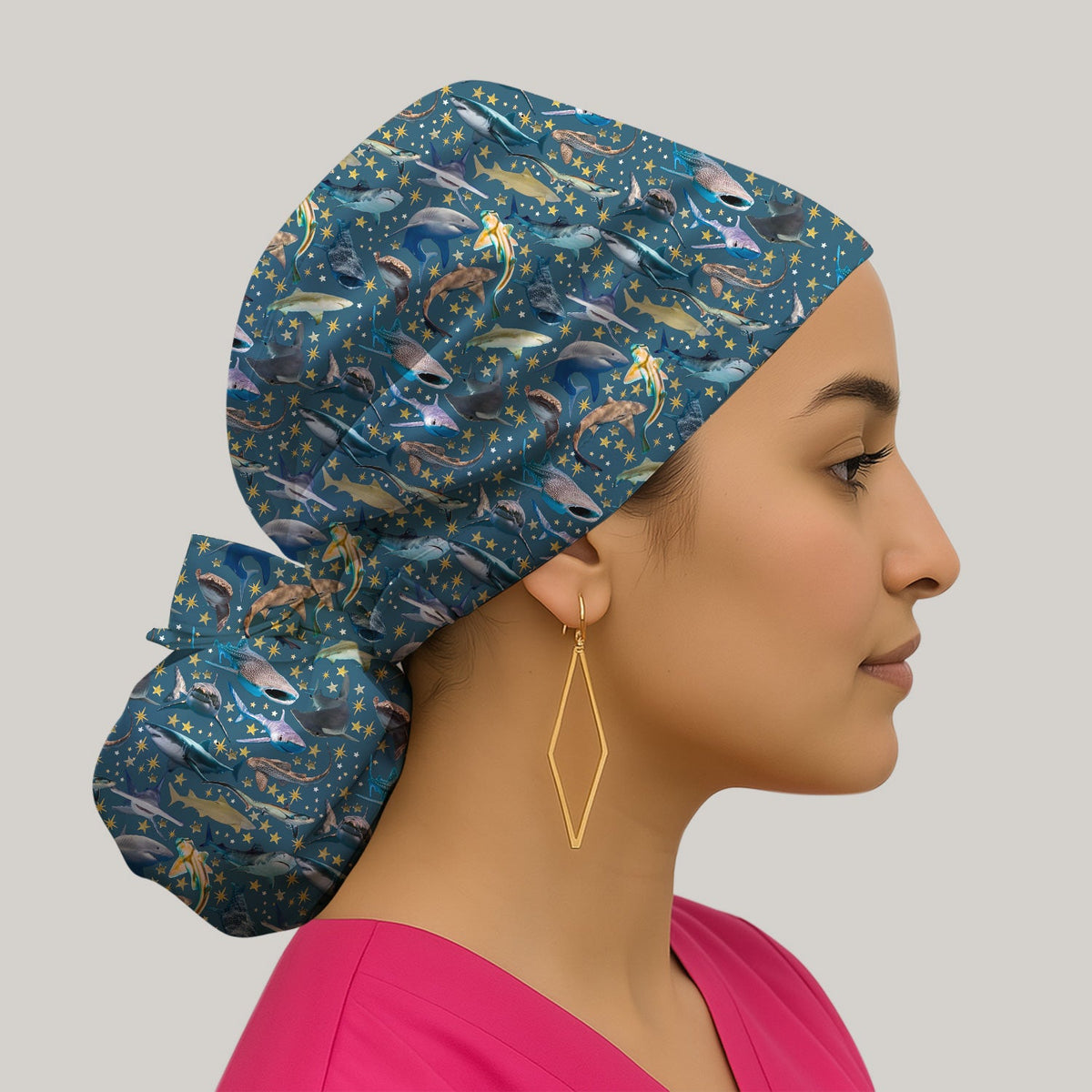 Colorful Shark Ocean Scrub Cap