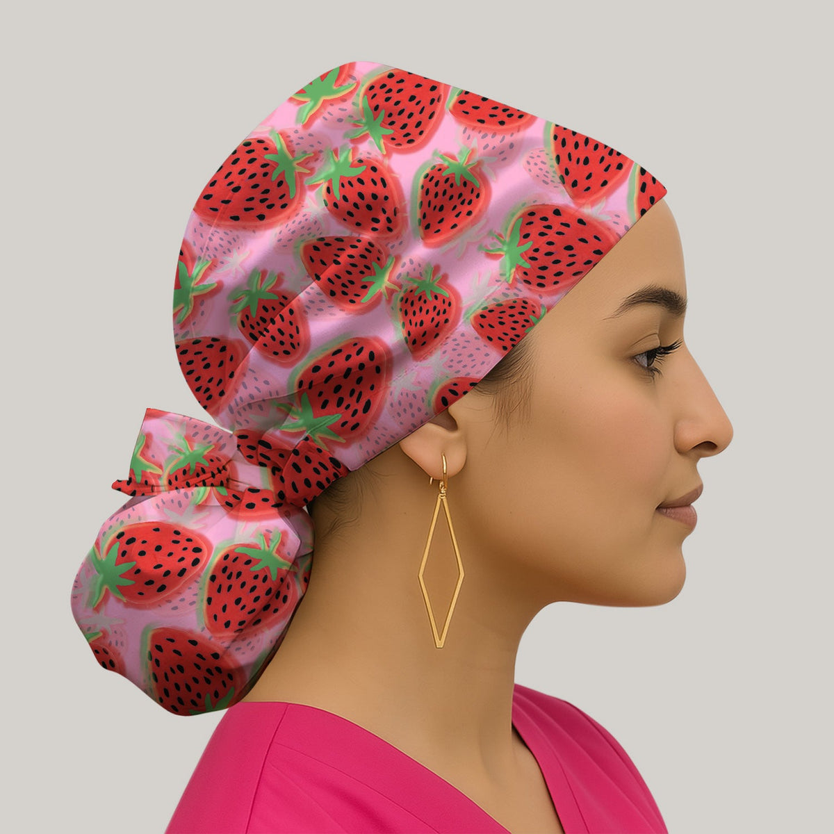 Pink Strawberry Scrub Cap