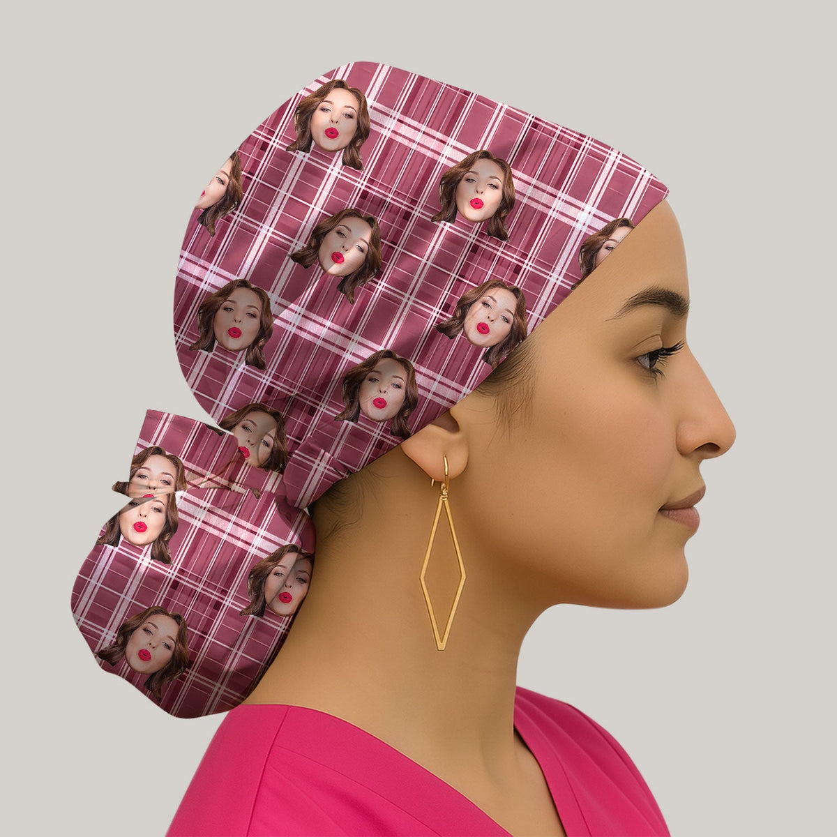 Personalized Photo Plaid Scrub Cap