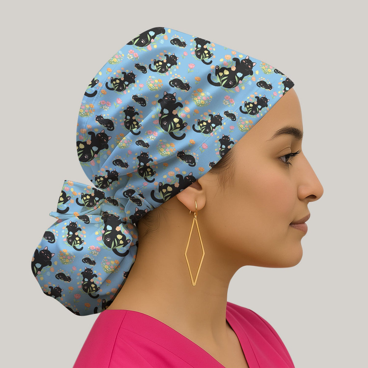 Cats Cute Poses Floral Scrub Cap