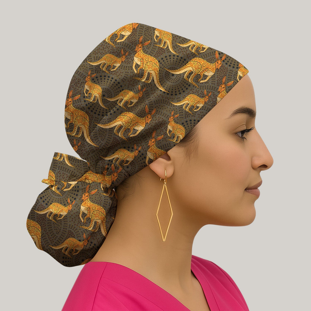 Australian Kangaroo Dot Art Scrub Cap
