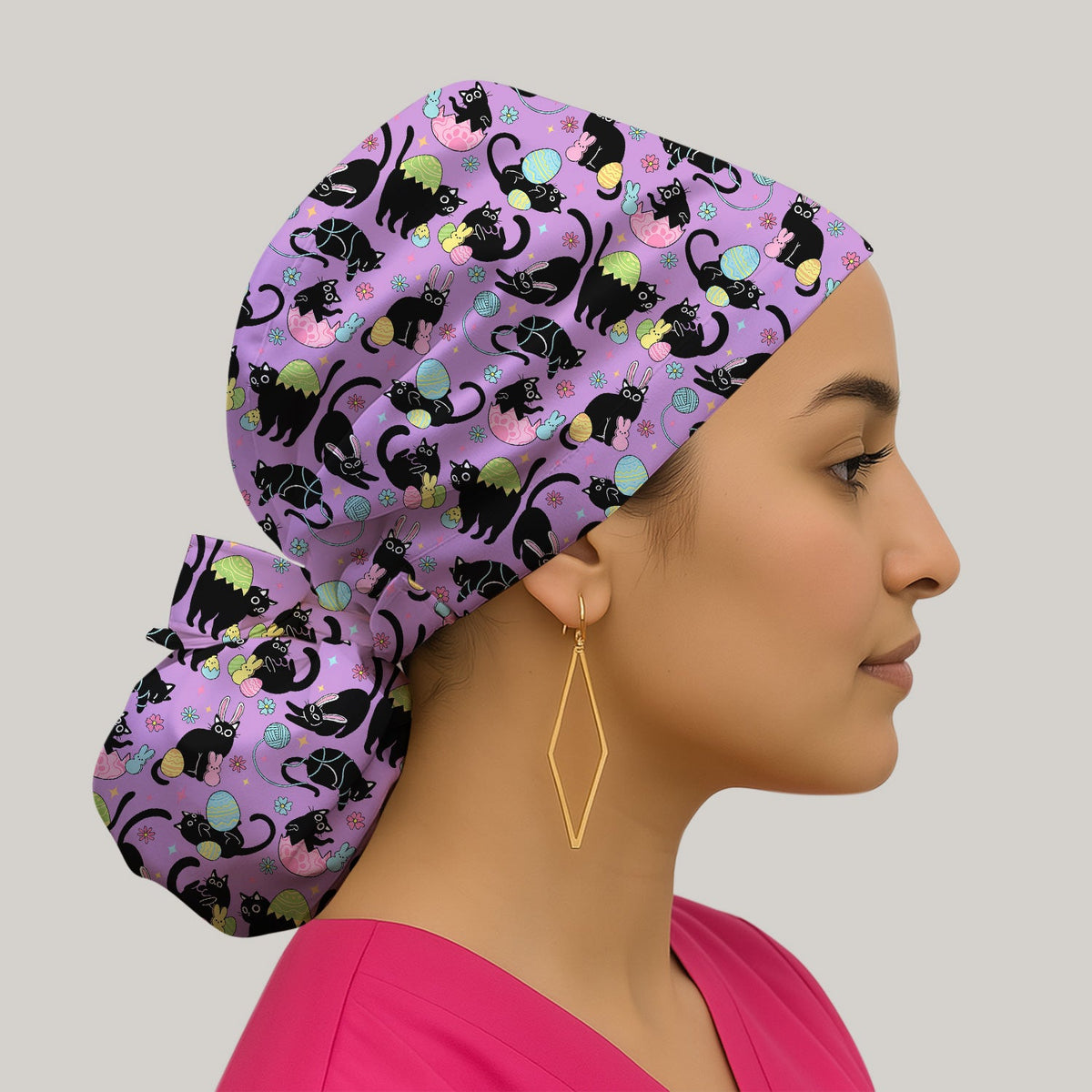 Black Cat Egg Scrub Cap - Easter Gift
