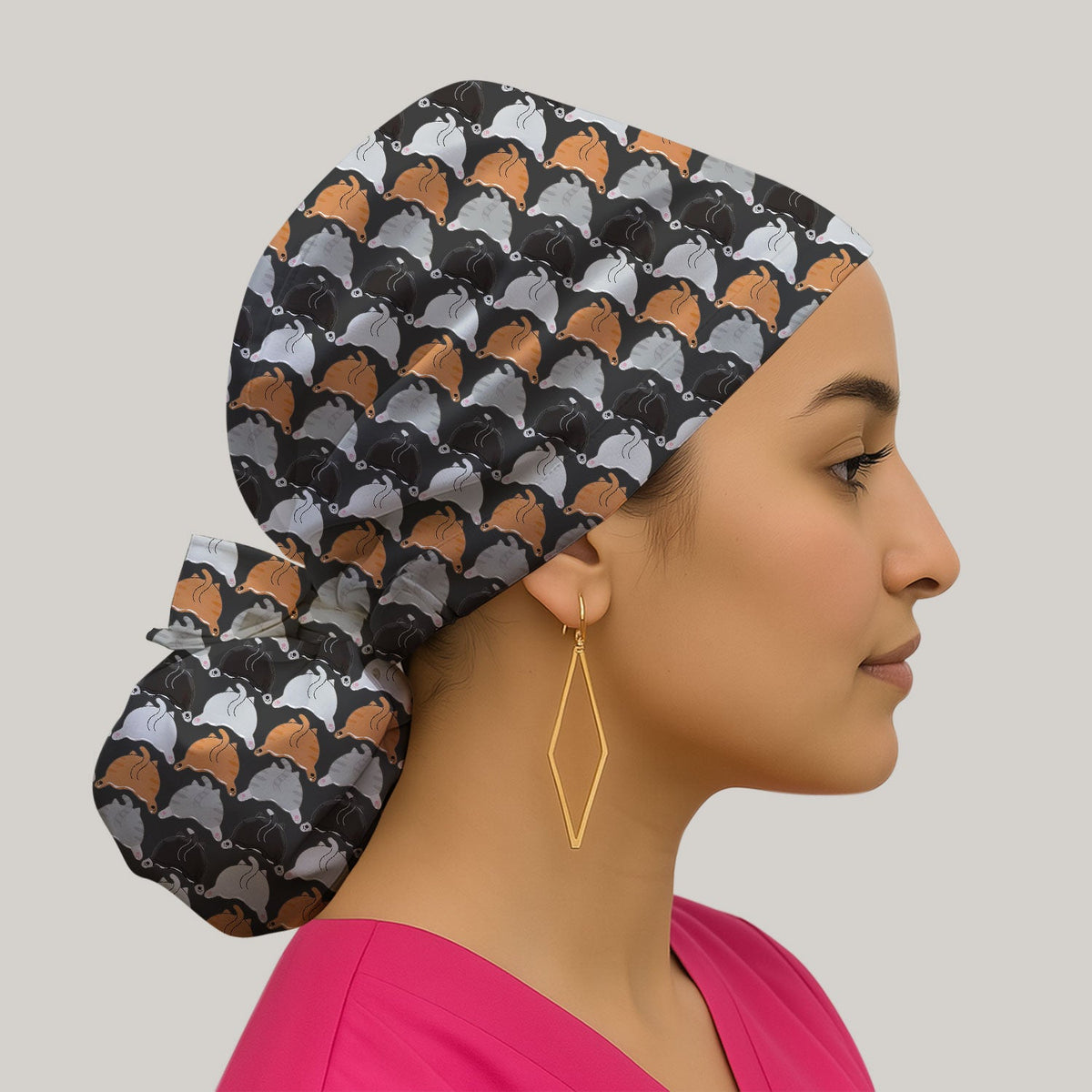 Multicolor Cat Scrub Cap