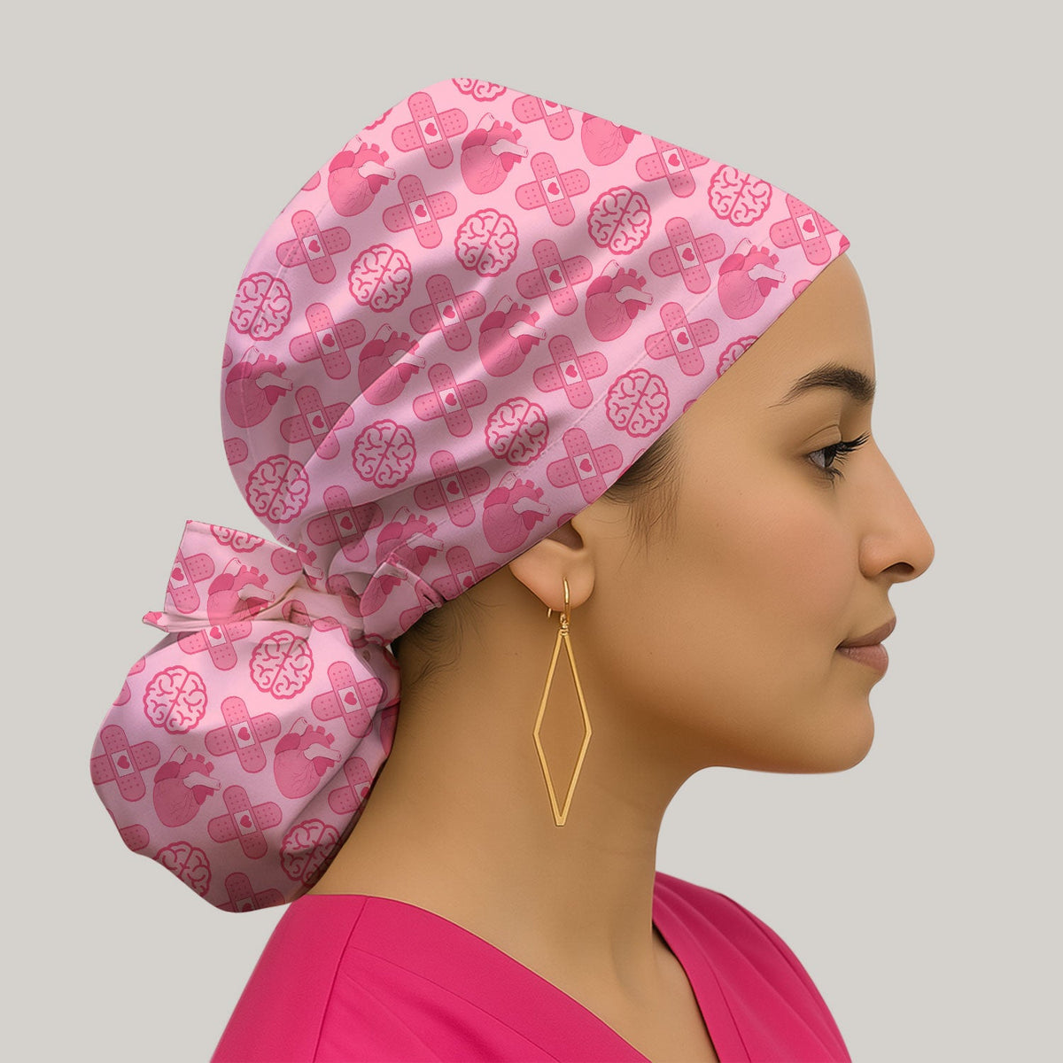 Heart Brain Medical Icon Scrub Cap For Nurse