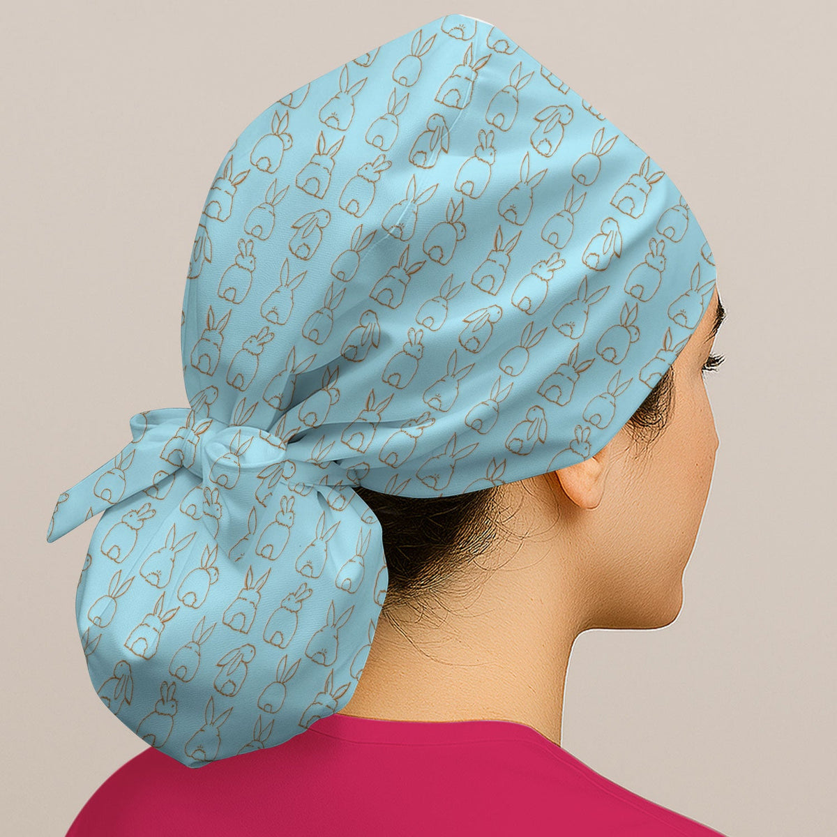Cartoon Bunny Line Art Scrub Cap