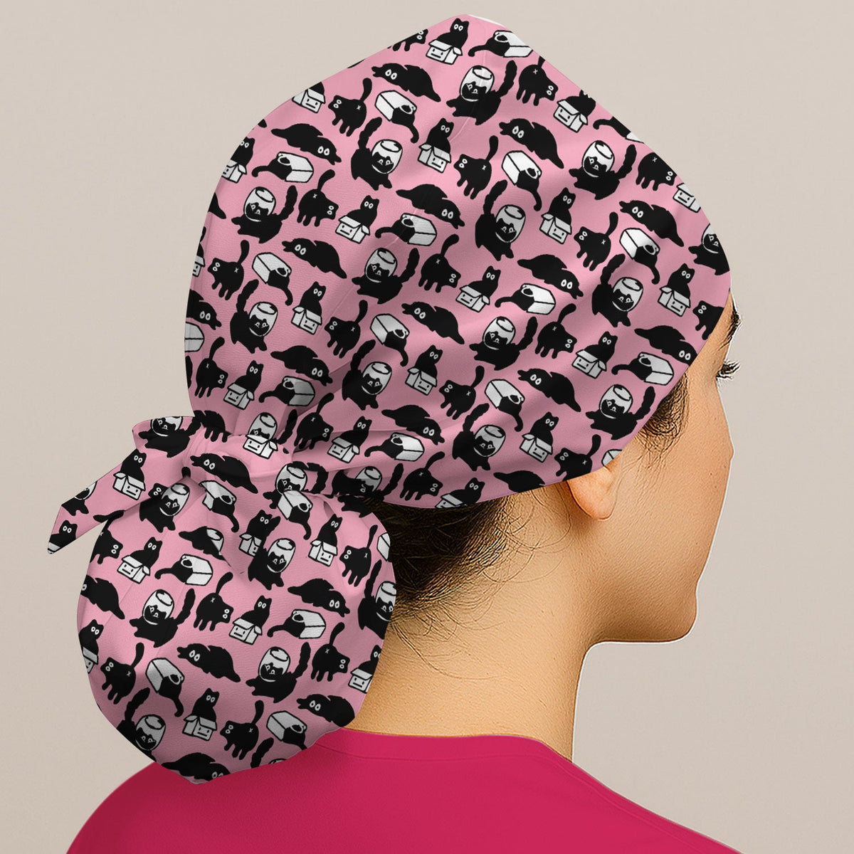 Dark Playful Cat Scrub Cap